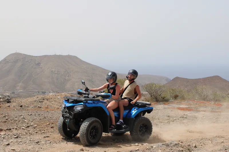 Teide national park landscape with quad bike tour groups
